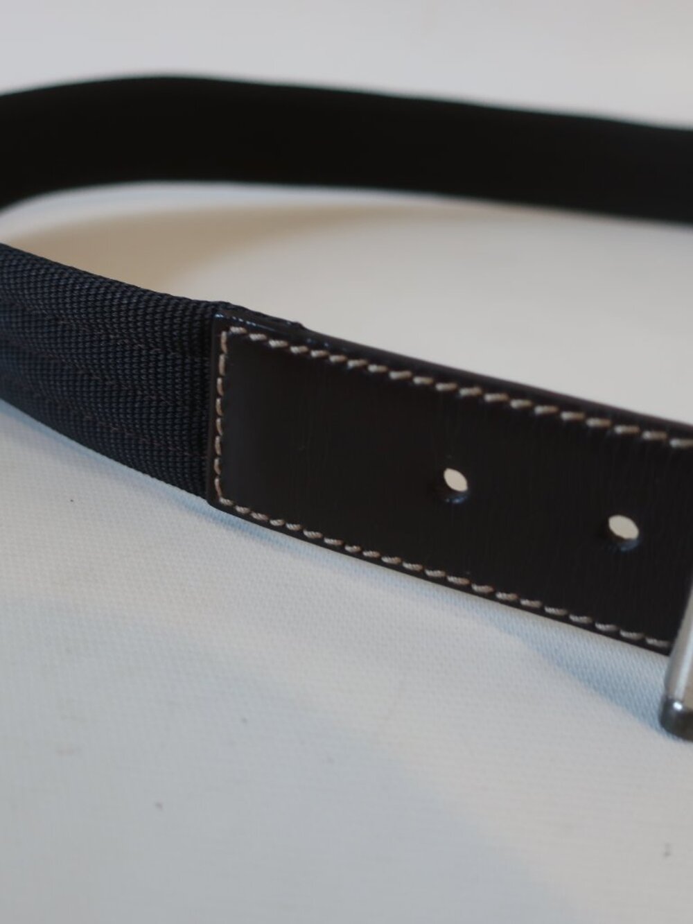 Mens Prada Brown Fabric & Leather Silver Buckle Belt 38/95 - Picture 3 of 10